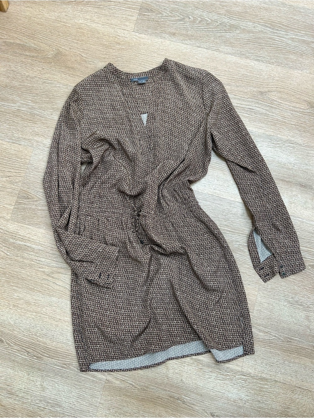 Vince Taupe Knit Long-Sleeve Drawstring Waist Dress